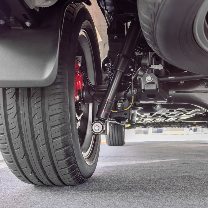 view of car suspension under vehicle