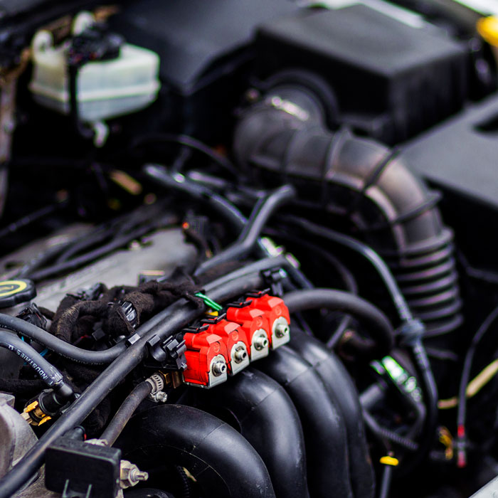 closeup of car engine area